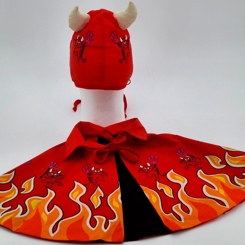 Vintage 90s Kids Costume Little Devil Tie Off OSFM Reversible Cape Homemade